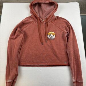 Roxy Burnt Orange Cropped Hoodie | Mountain Graphic | Earthy Style | Size Small